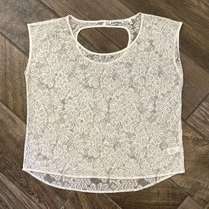 Express Ivory White Sheer Lace Loose Fit Top